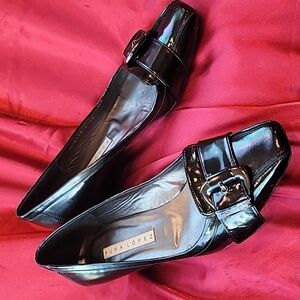 PURA LOPEZ 9.5 Irridescent oil-slick black leather buckle loafer classic…